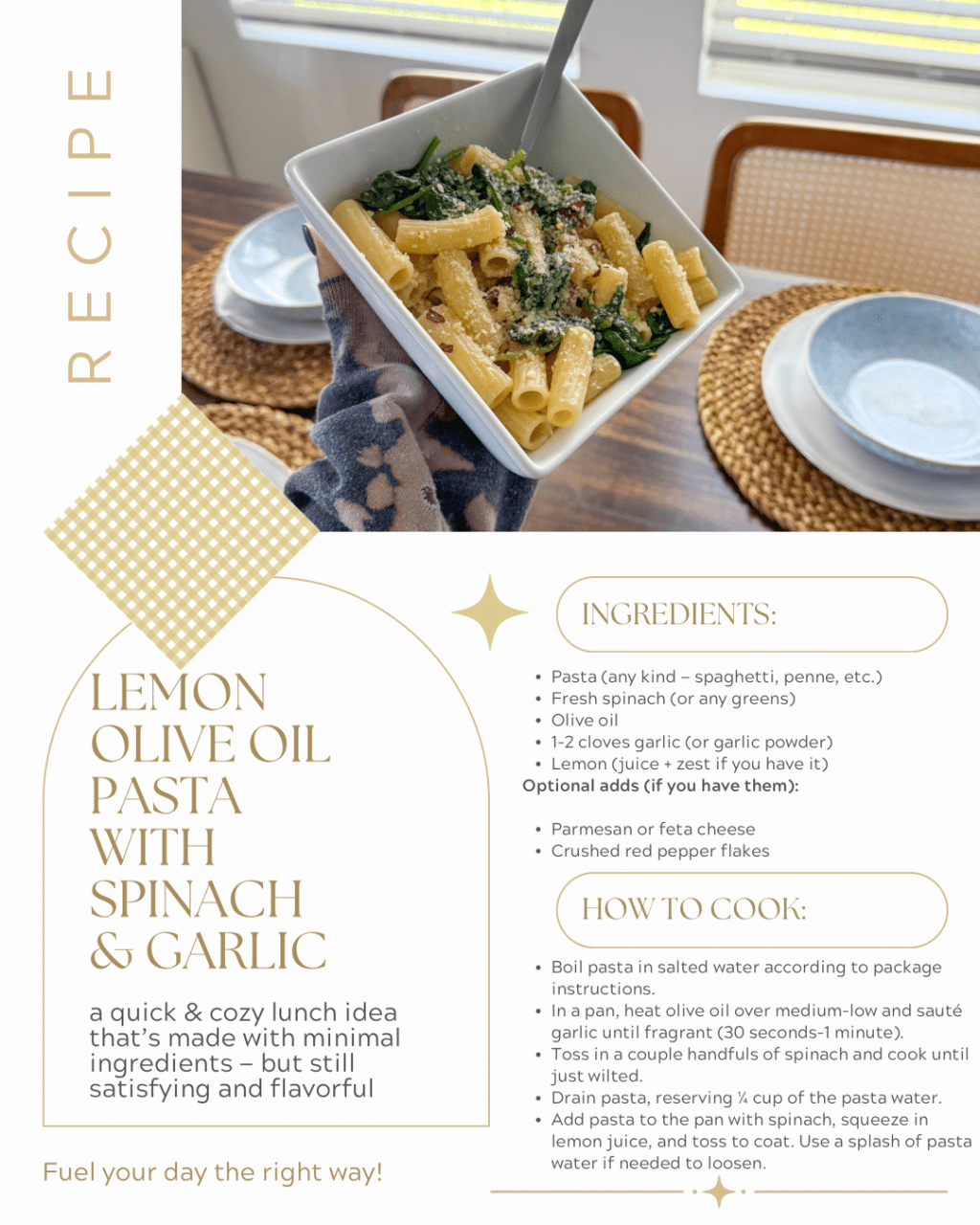 Cozy 20-Minute Lemon Olive Oil Pasta (with Spinach & Garlic)